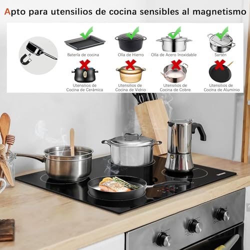 Karinear Piano Cottura a Induzione Elettrico, 60cm Piastra con 4 fuochi, Piani Cottura a Spina 3500W con 9 Power Comandi Toccare, Blocco di Sicurezza per Bambini, Timer Lock, Vetro, Nero : Amazon.it: Grandi elettrodomestici