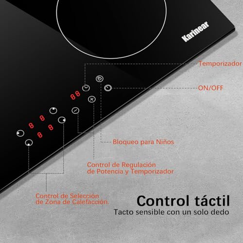 Karinear Piano Cottura a Induzione Elettrico, 60cm Piastra con 4 fuochi, Piani Cottura a Spina 3500W con 9 Power Comandi Toccare, Blocco di Sicurezza per Bambini, Timer Lock, Vetro, Nero : Amazon.it: Grandi elettrodomestici