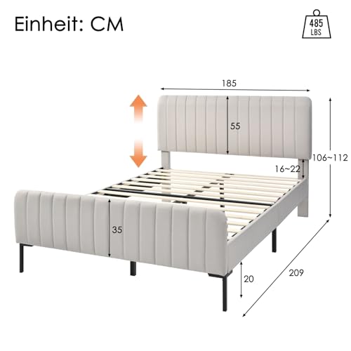 KnSam Letto matrimoniale imbottito 180 x 200 cm, struttura letto con rete a doghe e testiera regolabile, letto imbottito in beige, telaio letto per ragazzi per camera da letto, camera degli ospiti, : Amazon.it: Casa e cucina