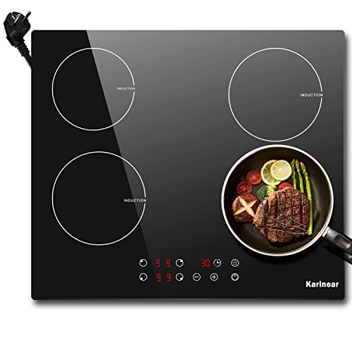 Karinear Piano Cottura a Induzione Elettrico, 60cm Piastra con 4 fuochi, Piani Cottura a Spina 3500W con 9 Power Comandi Toccare, Blocco di Sicurezza per Bambini, Timer Lock, Vetro, Nero : Amazon.it: Grandi elettrodomestici